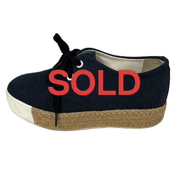 HERMES Rosa Navy White Canvas Leather Women's Sneakers 210-052725